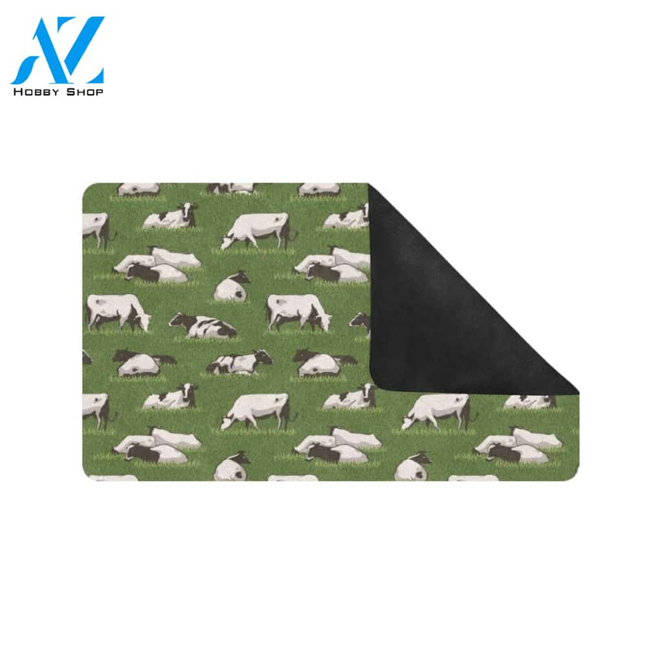 Cow on Grass Print Pattern Rubber Doormat