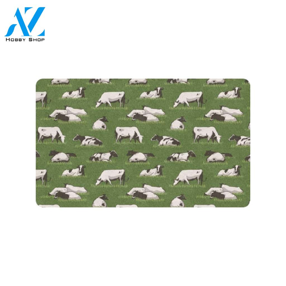 Cow on Grass Print Pattern Rubber Doormat