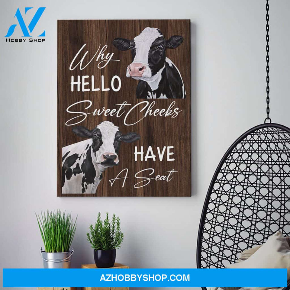 Cow Premium Canvas Wall Art, Wall Decor Visual Art - Hello Sweet Cheeks Premium Canvas