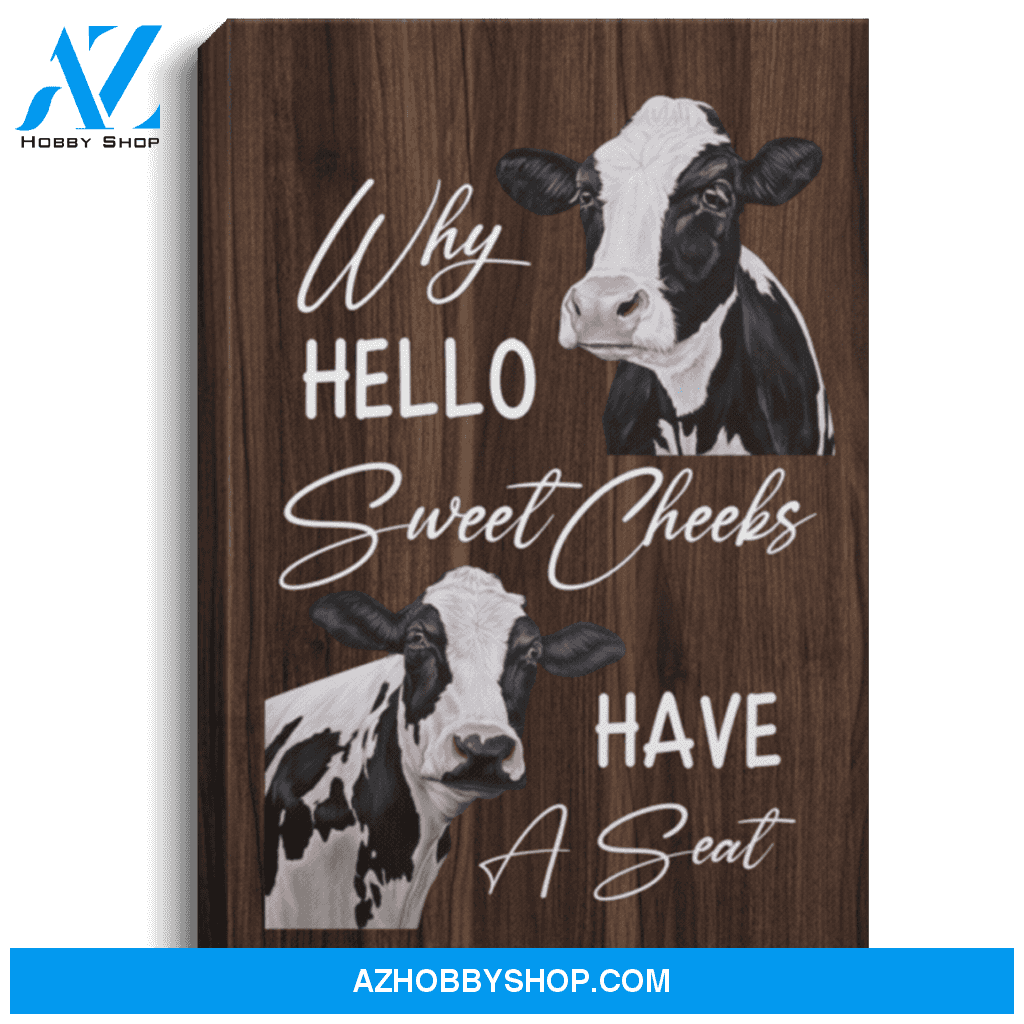 Cow Premium Canvas Wall Art, Wall Decor Visual Art - Hello Sweet Cheeks Premium Canvas