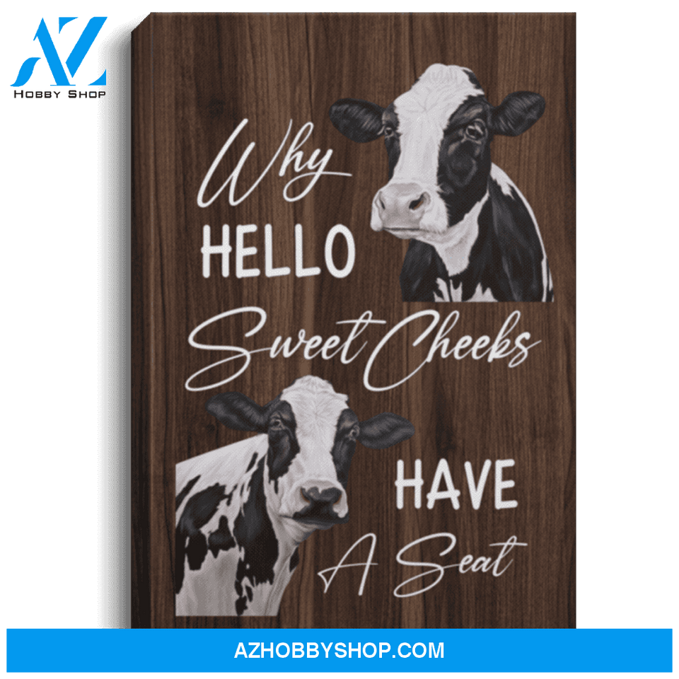 Cow Premium Canvas Wall Art, Wall Decor Visual Art - Hello Sweet Cheeks Premium Canvas
