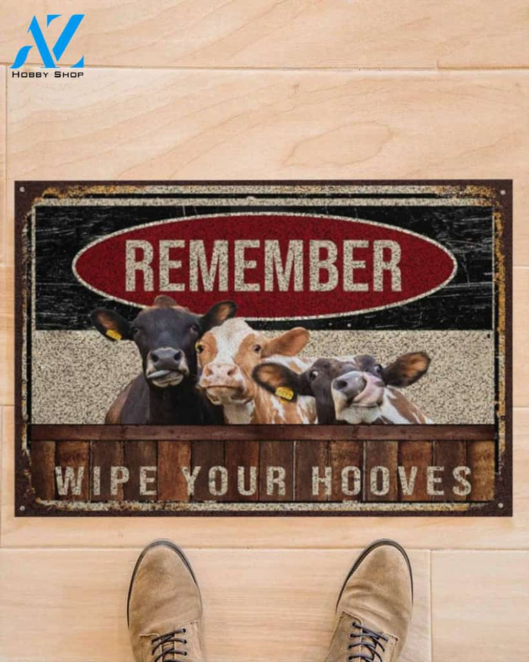 Cow Remember Wipe Your Hooves Doormat, Cow Doormat, Animal Doormat