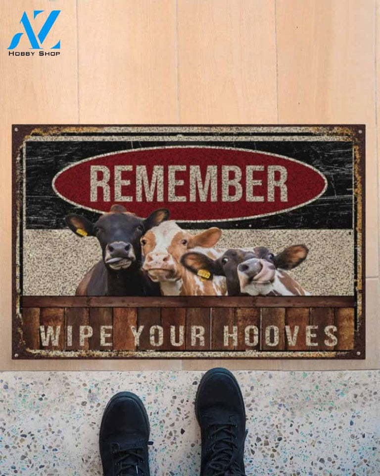 Cow Remember Wipe Your Hooves Doormat, Cow Doormat, Animal Doormat