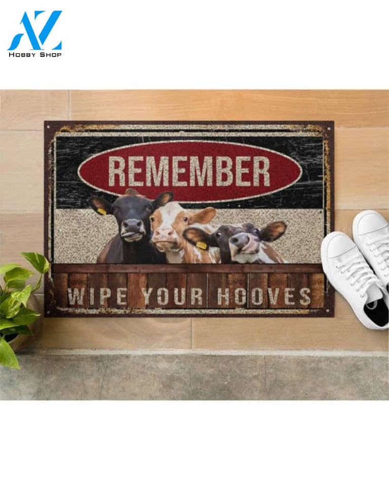 Cow Remember Wipe Your Hooves Doormat, Cow Doormat, Animal Doormat
