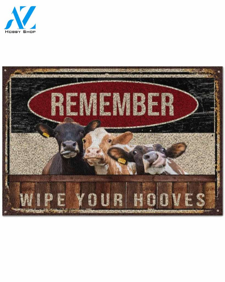 Cow Remember Wipe Your Hooves Doormat, Cow Doormat, Animal Doormat