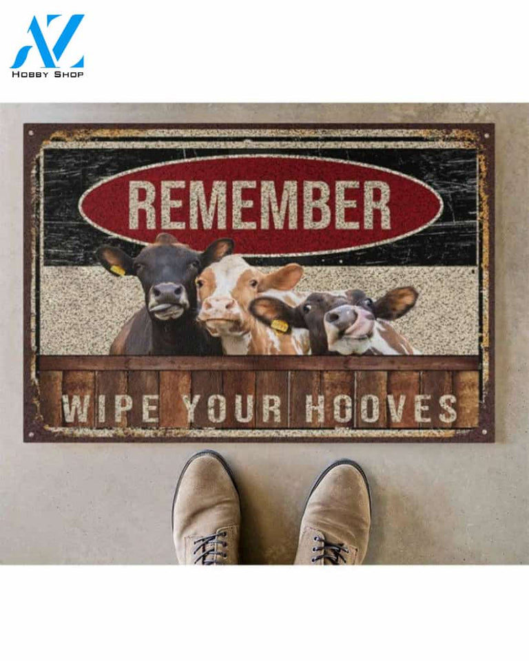 Cow Remember Wipe Your Hooves Doormat, Cow Doormat, Animal Doormat