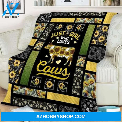 Cow Sunflower Blanket, Just A Girl Who Loves Cows Blanket Great Customized Blanket