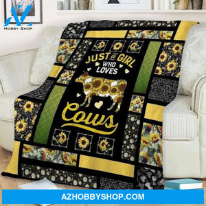 Cow Sunflower Blanket, Just A Girl Who Loves Cows Blanket Great Customized Blanket