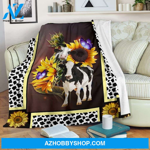 Cow Sunflower Darkb Photo Blanket Unique Gifts