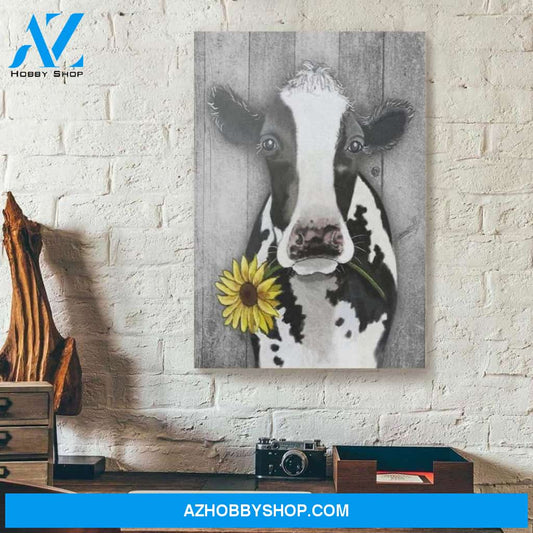 Cow Sunflower Face Vintage Canvas - Wall Decor Visual Art