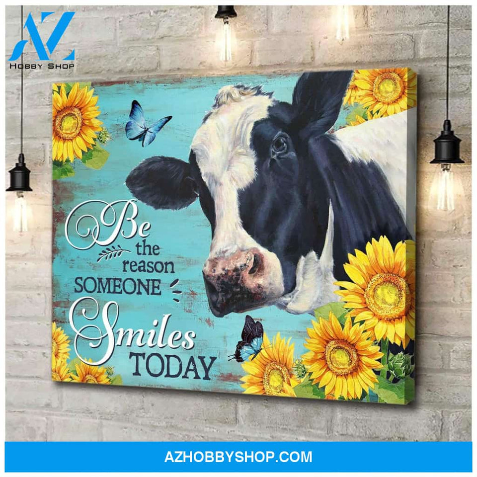 Cow Sunflower Premium Canvas Wall Art, Wall Decor Visual Art - Be the Reason Someone Smiles Today Premium Canvas