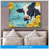 Cow Sunflower Premium Canvas Wall Art, Wall Decor Visual Art - Be the Reason Someone Smiles Today Premium Canvas