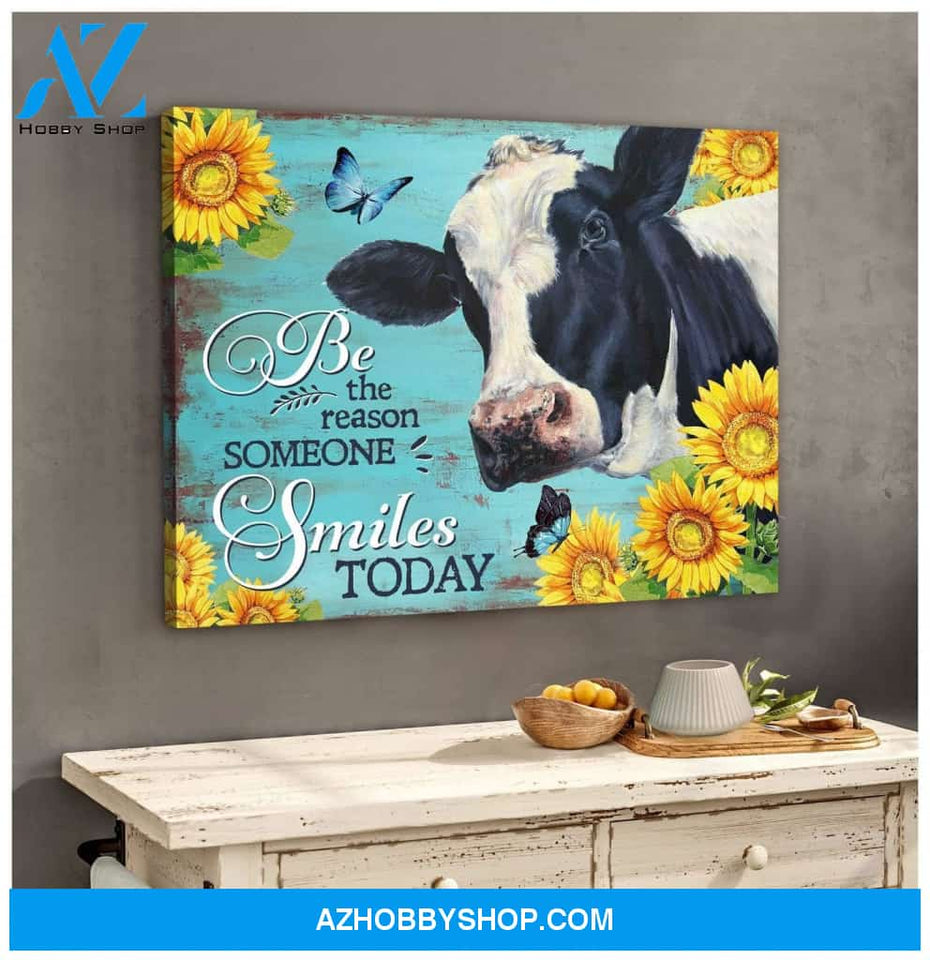 Cow Sunflower Premium Canvas Wall Art, Wall Decor Visual Art - Be the Reason Someone Smiles Today Premium Canvas