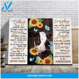 Cow Sunflower Premium Canvas Wall Art, Wall Decor Visual Art - Today Is A Good Day To Have A Great Day Premium Canvas