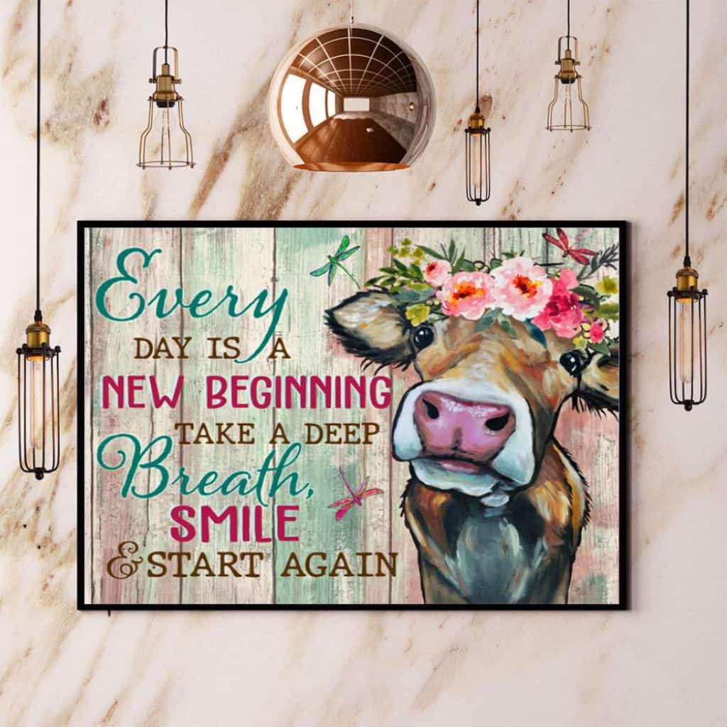 Cow Take A Deep Breath Smile And Start Again Paper Poster No Frame Matte Canvas Wall Decor
