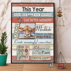 Cow This Year Start Each Dy With Gratitide Choose Happy Paper Poster No Frame Matte Canvas Wall Decor