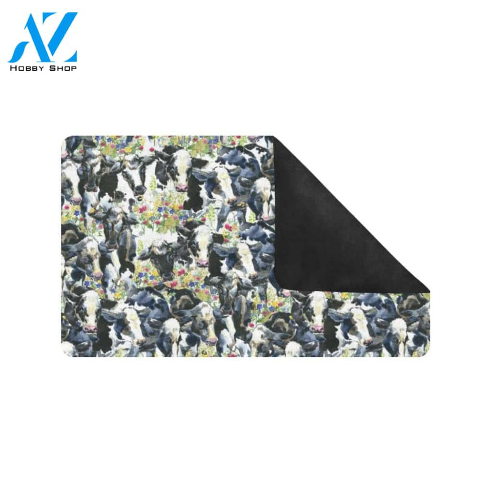 Cow Watercolor Print Pattern Rubber Doormat