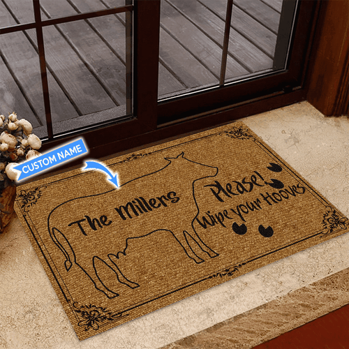 Cow Wipe Your Hooves Personalized Custom Name Doormat Welcome Mat