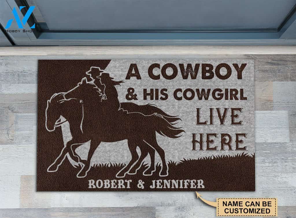 Cowboy And Cowgirl Live Here Custom Doormat | Welcome Mat | House Warming Gift