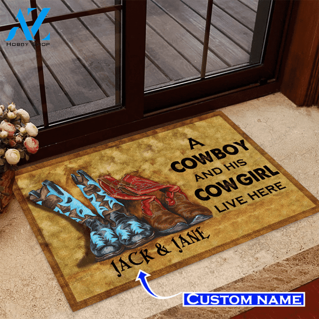 CowBoy and CowGirl Live Here Custom Doormat | Welcome Mat | House Warming Gift