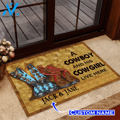 CowBoy and CowGirl Live Here Custom Doormat | Welcome Mat | House Warming Gift