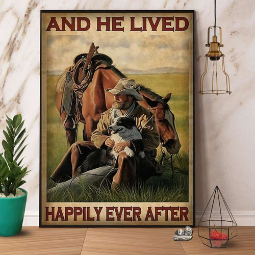 Cowboy And He Lived Happily Ever After Paper Poster No Frame Matte Canvas Wall Decor