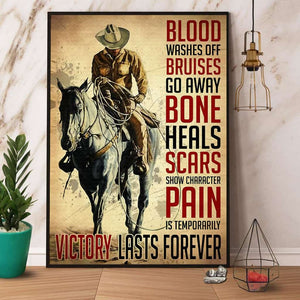 Cowboy Riding Horse Pain Is Temporarily Victory Lasts Forever Paper Poster No Frame Matte Canvas Wall Decor