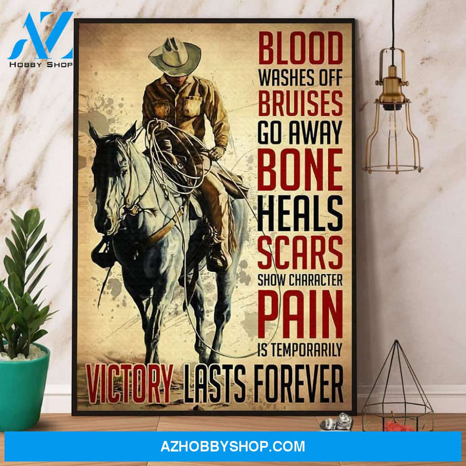 Cowboy Riding Horse Pain Is Temporarily Victory Lasts Forever Poster Canvas Wall Decor Visual Art