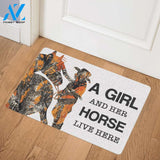 Cowgirl A Girl And Her Horse Live Here Easy Clean Welcome DoorMat | Felt And Rubber | DO2373