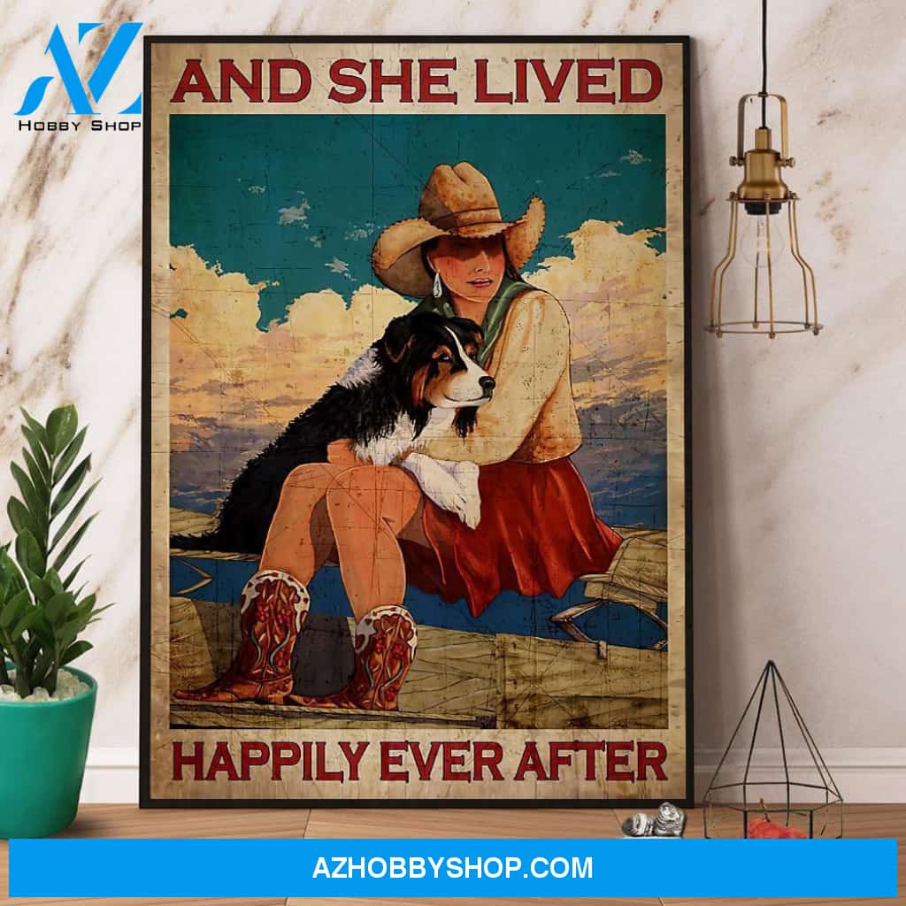 Cowgirl And Dog And She Lived Happily Ever After Canvas And Poster, Wall Decor Visual Art
