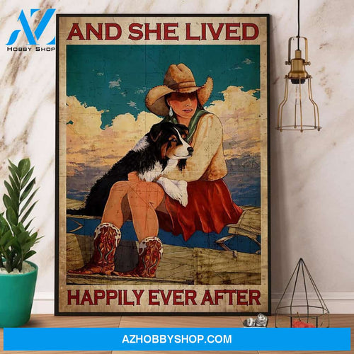 Cowgirl And Dog And She Lived Happily Ever After Canvas And Poster, Wall Decor Visual Art