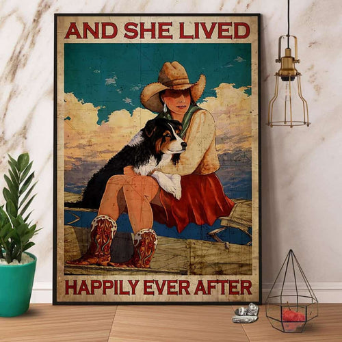 Cowgirl And Dog And She Lived Happily Ever After Paper Poster No Frame Matte Canvas Wall Decor