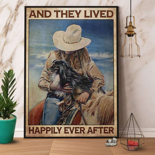 Cowgirl And Her Dog Lived Happily Ever After Paper Poster No Frame Matte Canvas Wall Decor