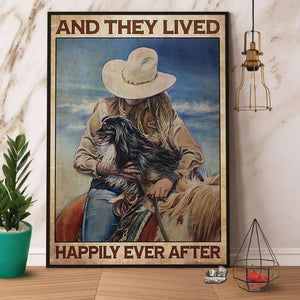 Cowgirl And Her Dog Lived Happily Ever After Paper Poster No Frame Matte Canvas Wall Decor