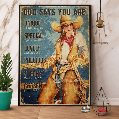 Cowgirl God Says You Are Unique Special Lovely Paper Poster No Frame Matte Canvas Wall Decor