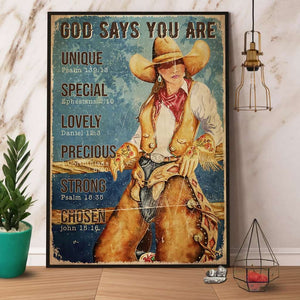 Cowgirl God Says You Are Unique Special Lovely Paper Poster No Frame Matte Canvas Wall Decor