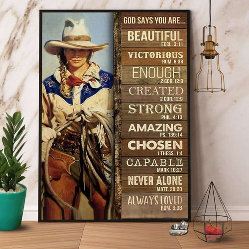 Cowgirl God Says You Arebeautiful Victorious Enough Strong Paper Poster No Frame Matte Canvas Wall Decor
