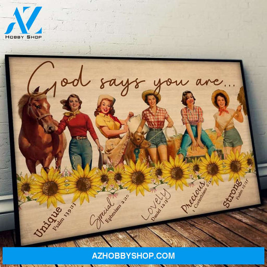 Cowgirl Poster Canvas God Say You Are Unique Special Lovely Precious Strong Chosen, Cowgirl Gift Idea, Cowgirl Bible Quote, Home Decor, Wall Art