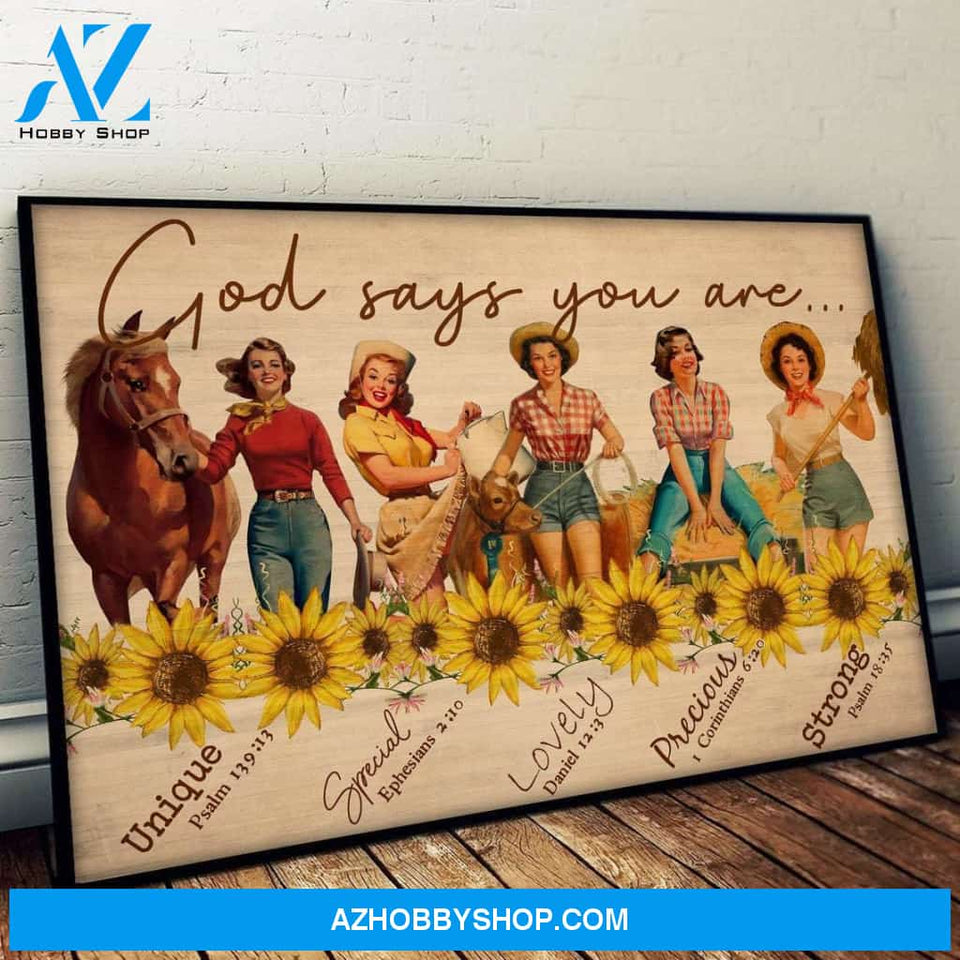 Cowgirl Poster Canvas God Say You Are Unique Special Lovely Precious Strong Chosen, Cowgirl Gift Idea, Cowgirl Bible Quote, Home Decor, Wall Art