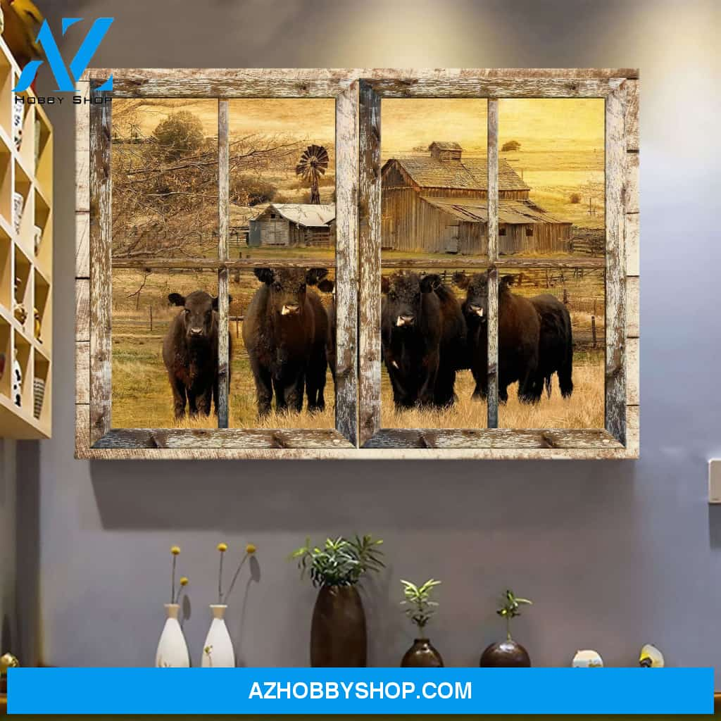 Cows on farm - Through the window frame - Farm Landscape Canvas Prints - Wall Art