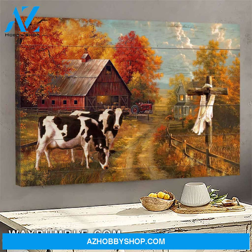 Cows on the autumn farm - Jesus Landscape Canvas Prints, Wall Art