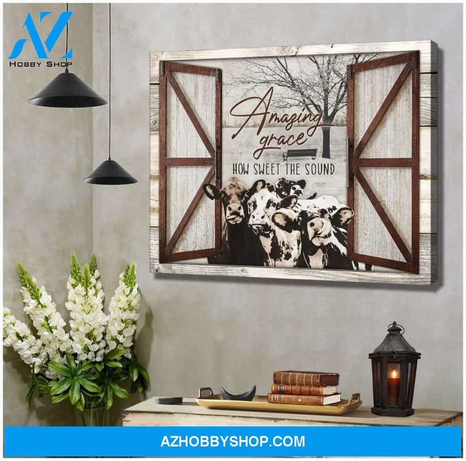 Cows Outside Window Premium Canvas Wall Art, Wall Decor Visual Art