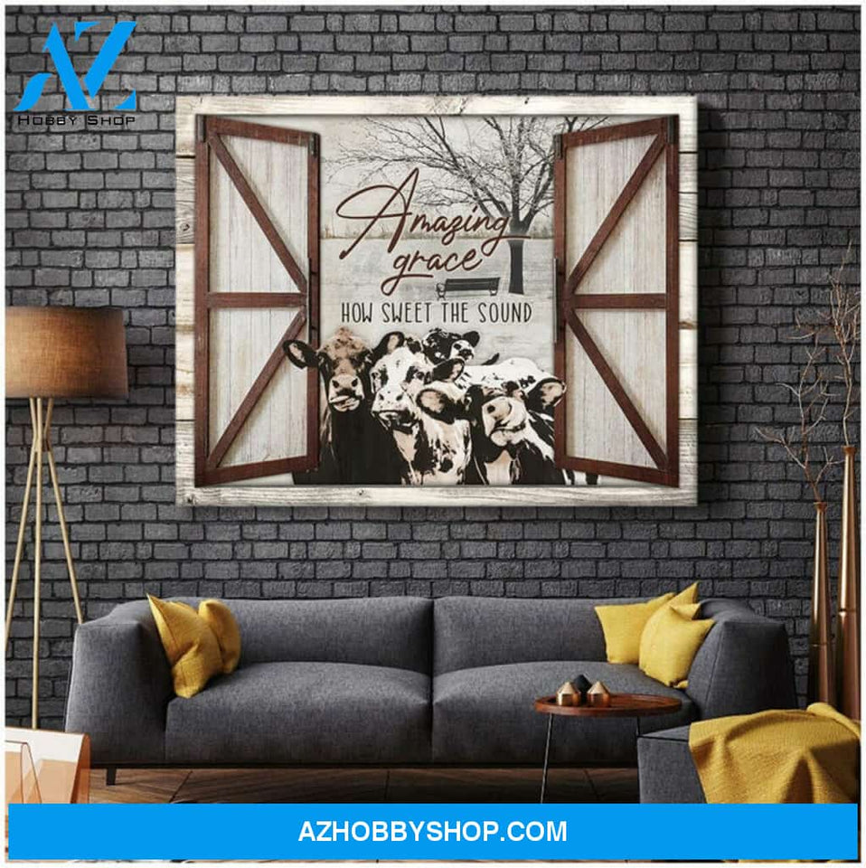 Cows Outside Window Premium Canvas Wall Art, Wall Decor Visual Art