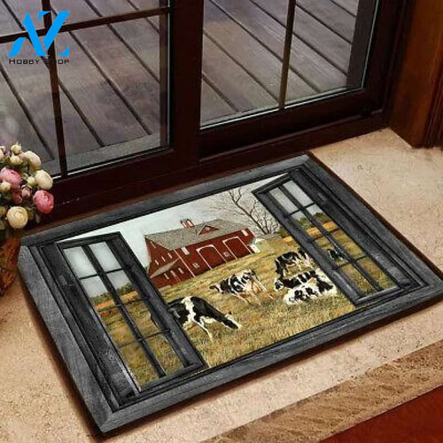 Cows Window Farmhouse Cattle Easy Clean Welcome DoorMat | Felt And Rubber | DO3429