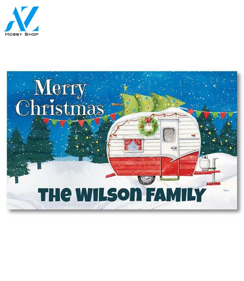 Cozy Christmas Camper Personalized Doormat - 18" x 30"