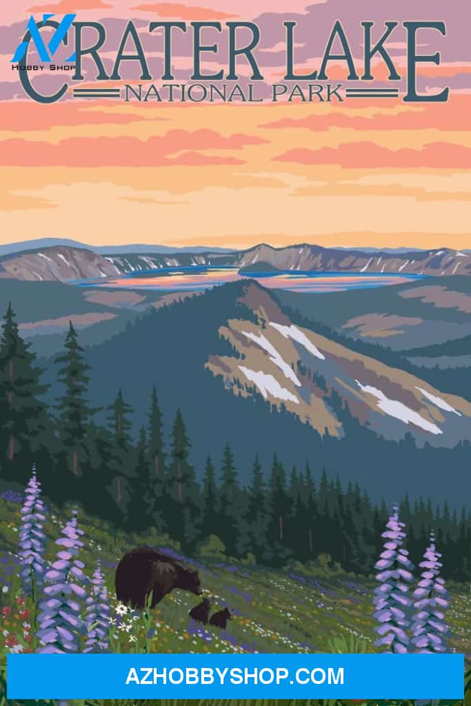 Crater Lake National Park Oregon Spring Flowers And Bear Family