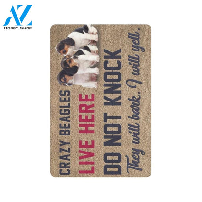 Crazy Beagles Live Here Do Not Knock Printed Doormat Home Decor