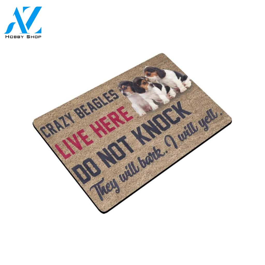 Crazy Beagles Live Here Do Not Knock Printed Doormat Home Decor