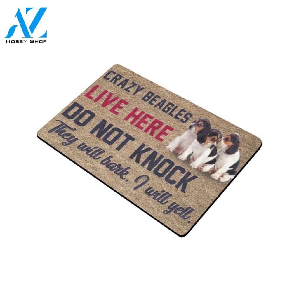 Crazy Beagles Live Here Do Not Knock Printed Doormat Home Decor