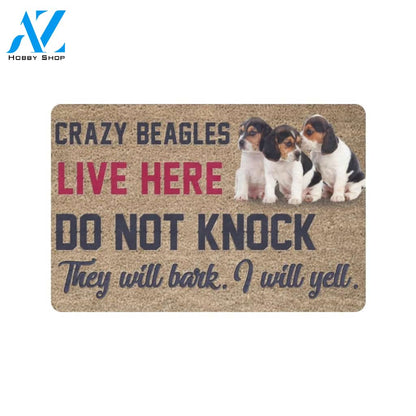 Crazy Beagles Live Here Do Not Knock Printed Doormat Home Decor